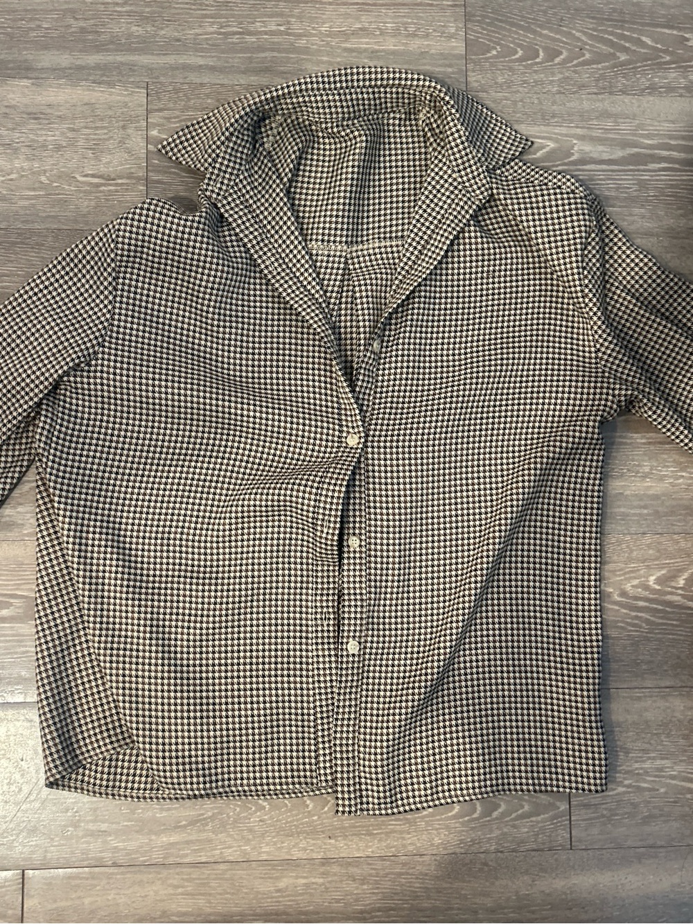 Zara Black and White Houndstooth Long Sleeve Shirt